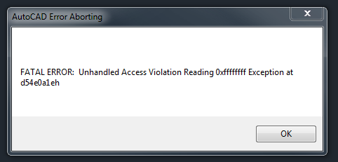 error unhandled violation access reading autodesk fatal exception